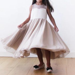 BLUSHFASHION Sweetheart Champagne girls dress, Champagne flower girl twirl dress
